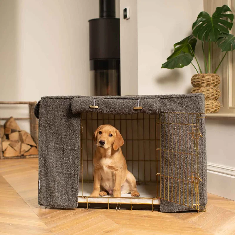 Gold Dog Crate with Crate Cover in Granite Bouclé by Lords & Labradors