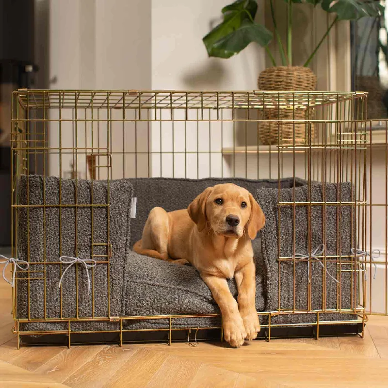 Gold Dog Crate with Cushion & Bumper in Granite Bouclé by Lords & Labradors