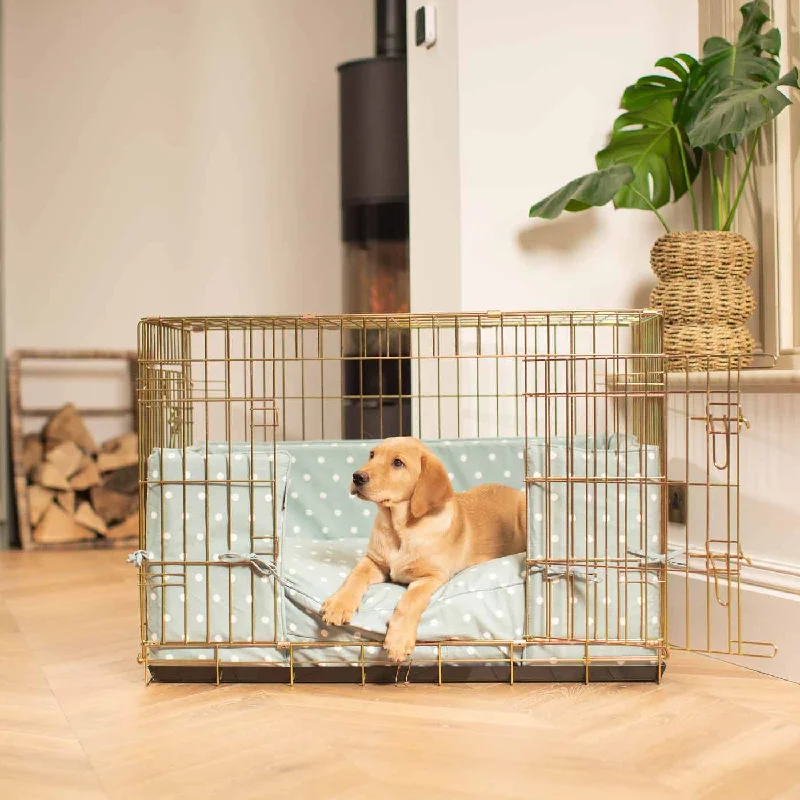 Gold Dog Crate with Cushion & Bumper in Duck Egg Spot by Lords & Labradors