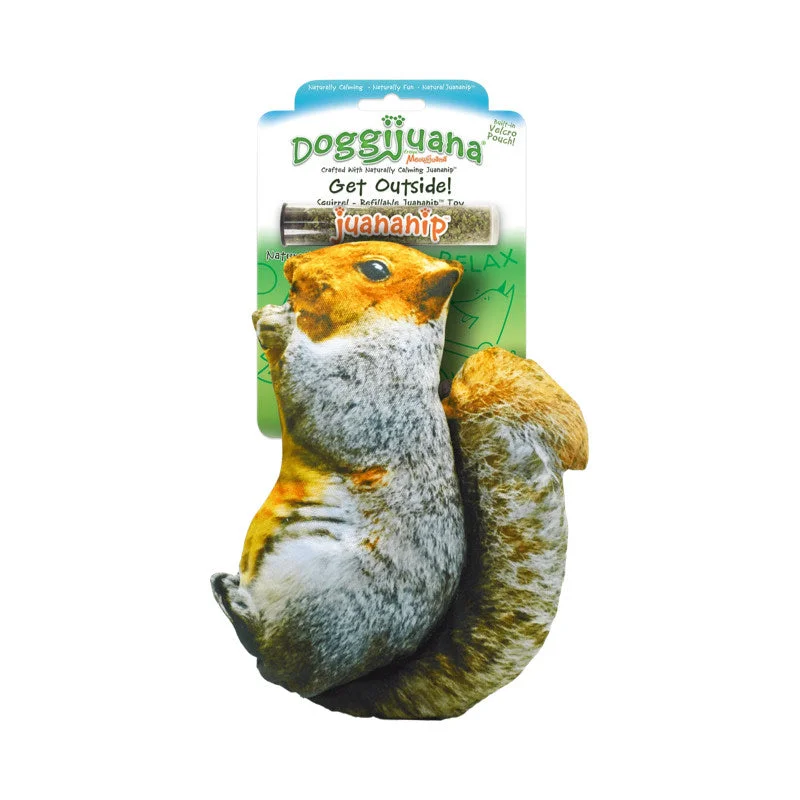 Doggijuana Refillable Squirrel Squeaky Toy with Juananip