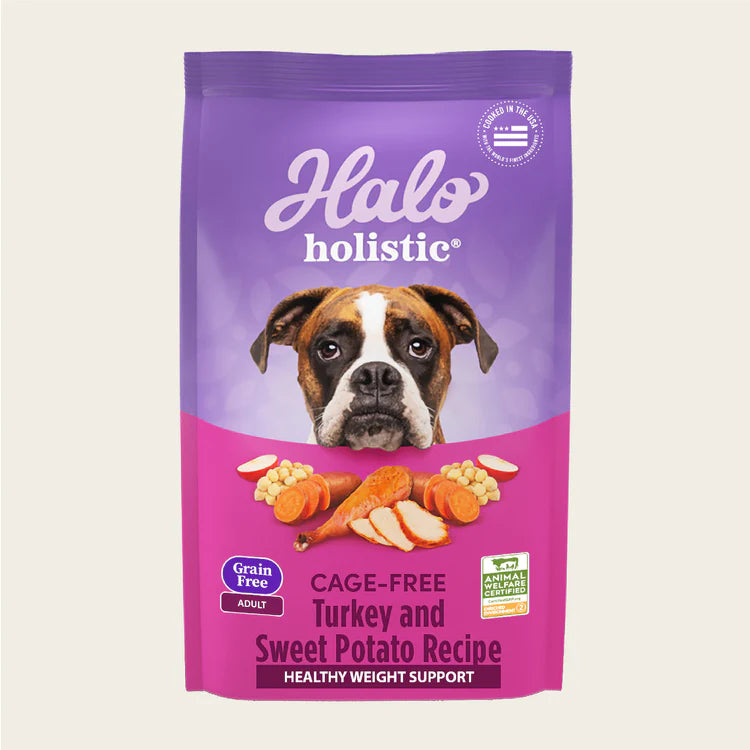 Halo Holistic Complete Digestive Health Grain Free Turkey and Sweet Potato Dog Food Recipe Adult Dry Dog Food