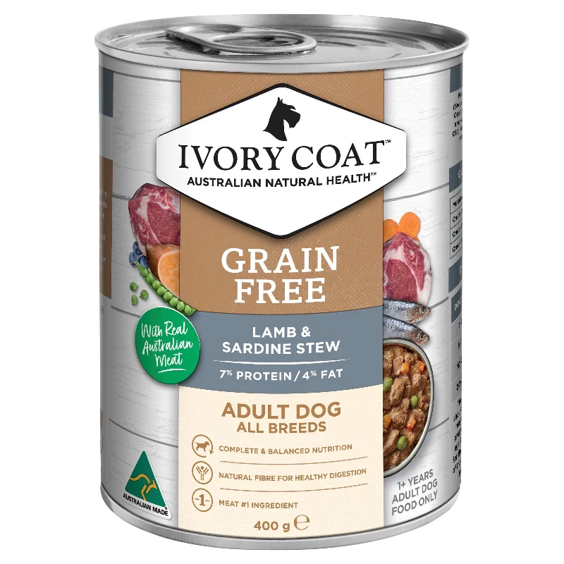 Ivory Coat Grain Free Lamb and Sardine Stew Adult Dog Wet Food 400g x 12