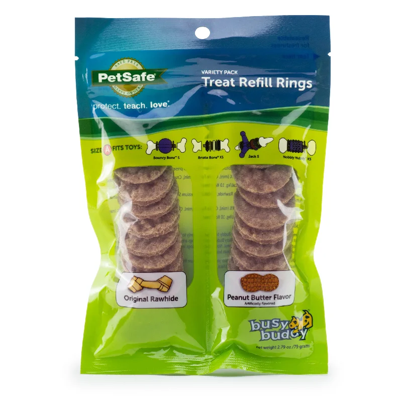 PetSafe® Rawhide Treat Ring Refills, Variety Pack, Original Rawhide and Peanut Butter Flavor, Replacement Treats for PetSafe Busy Buddy Treat Ring Holding Dog Toys