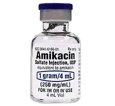 Rx Amikacin 1gm/4ml injection, 10 x 4ml vials