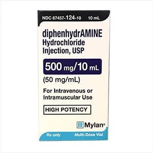 Rx Diphenhyrdramine Injectable, 50mg/ml x 10ml