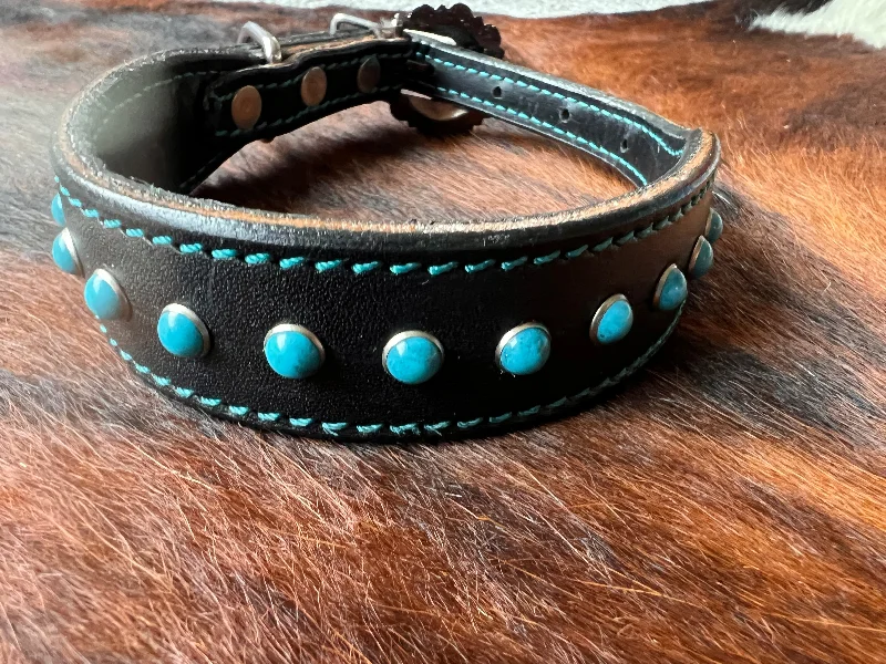 Turquoise Beaded Leather Dog Collar