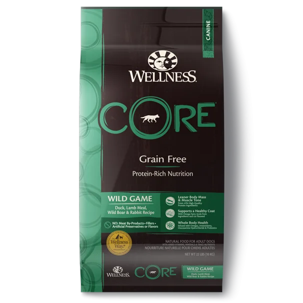 Wellness CORE Grain Free Natural Wild Game Duck, Turkey, Wild Boar and Rabbit Recipe Dry Dog Food