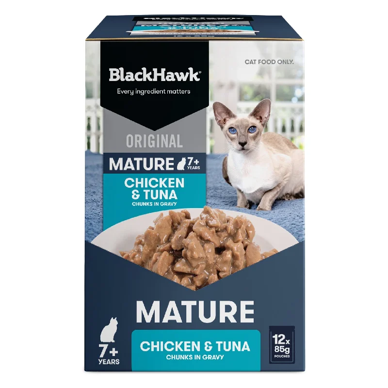 Black Hawk Chicken and Tuna Senior Cat Wet Food 85gx12