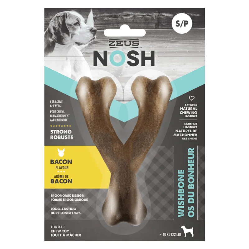 Long-Lasting Dog Chewing Toy, NOSH STRONG WISHBONE - Bacon Flavor