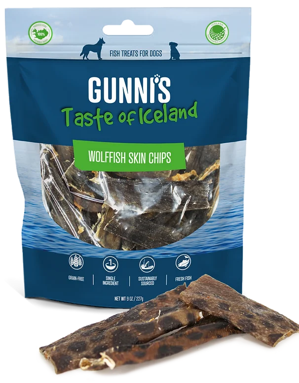 Gunni's Taste of Iceland Wolffish Skins Chips Dog Treats, 9oz