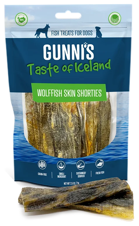 Gunni's Taste of Iceland Wolffish Skins Shorties Dog Treats, 2.5oz