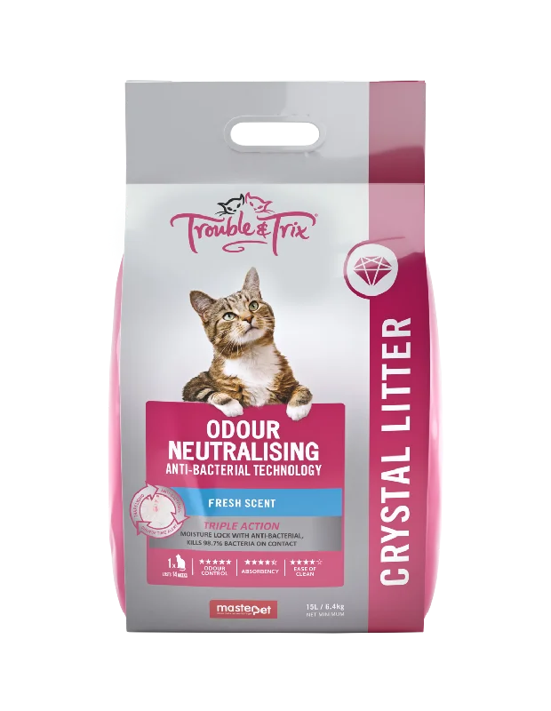 Trouble and Trix Odour Neutralising Anti-Bacterial Crystal Cat Litter 15L