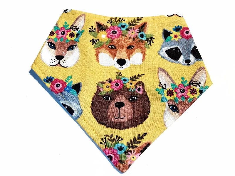 Very Vintage Designs - Critter Crowns - Mustard Yellow Animals Snap Dog & Cat Bandana